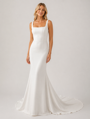 Elegant Square Neck Satin Mermaid Wedding Dress with Sweep Train