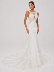 Elegant High-Neck Lace Applique Mermaid Wedding Dress with Illusion Keyhole and Chapel Train
