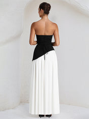 Elegant Mint Green Strapless Pleated Maxi Dress With Slit