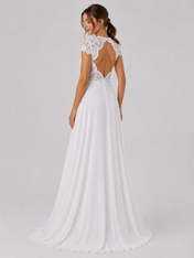 Elegant V-Neck Lace Bodice Chiffon A-Line Wedding Dress with Keyhole Back and Sweep Train