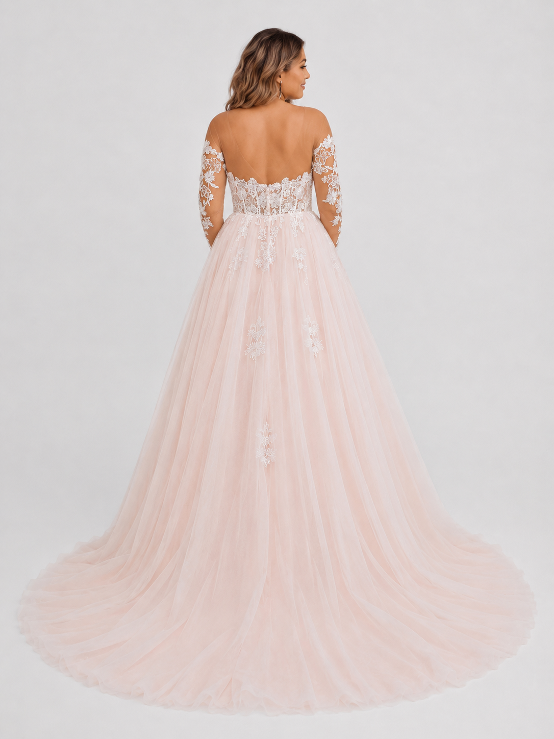 Elegant Off-the-Shoulder Long Sleeve Lace Corset A-Line Wedding Dress with Chapel Train