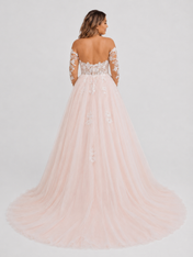 Elegant Off-the-Shoulder Long Sleeve Lace Corset A-Line Wedding Dress with Chapel Train
