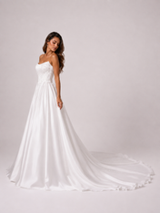 Elegant Strapless Embroidered Bodice Satin A-Line Wedding Dress with Chapel Train