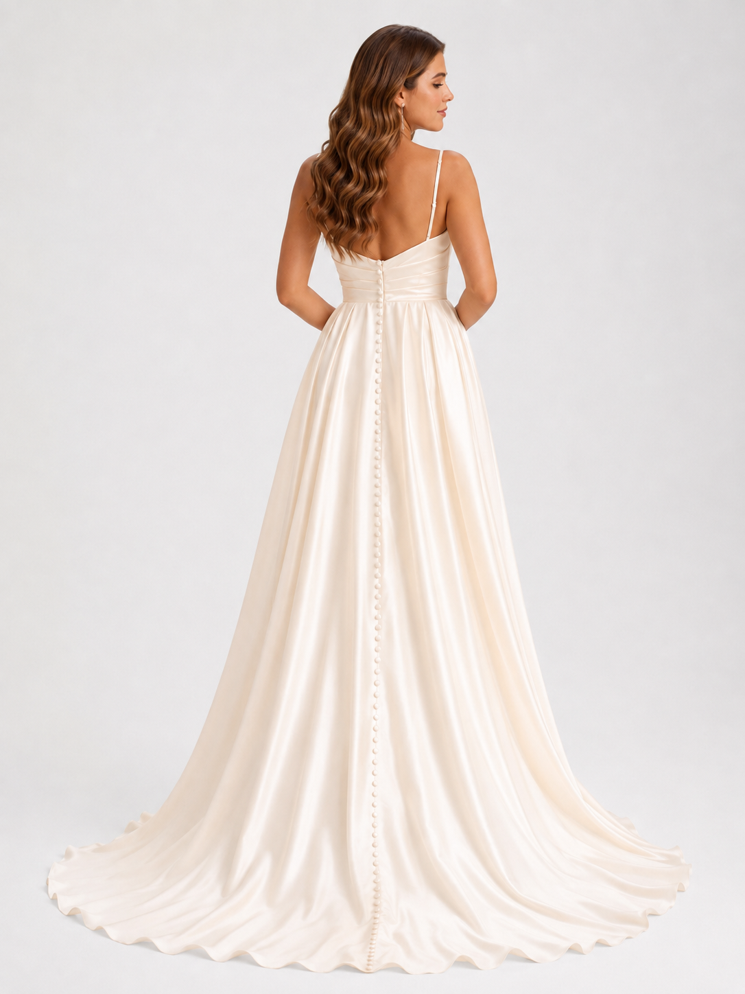 Elegant Cowl Neck Satin A-Line Wedding Dress with High Slit and Chapel Train