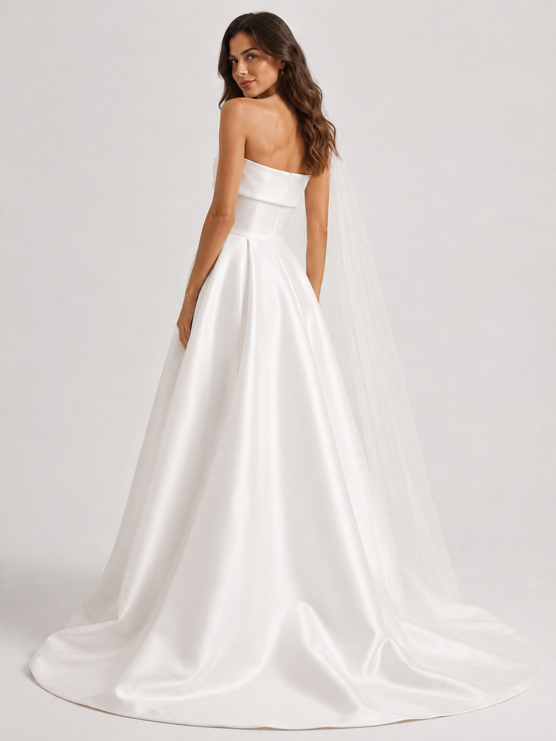Elegant Strapless Satin A-Line Wedding Dress with High Slit and Sweep Train