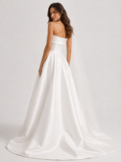 Elegant Strapless Satin A-Line Wedding Dress with High Slit and Sweep Train
