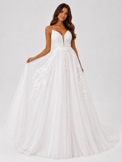 Elegant Spaghetti Strap Lace Appliqué A-Line Wedding Dress with Sweep Train