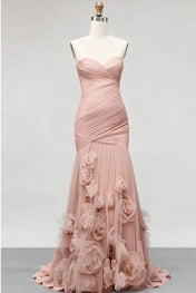 Sweetheart Tulle Pleat Mermaid Evening Dresses with 3D Flower