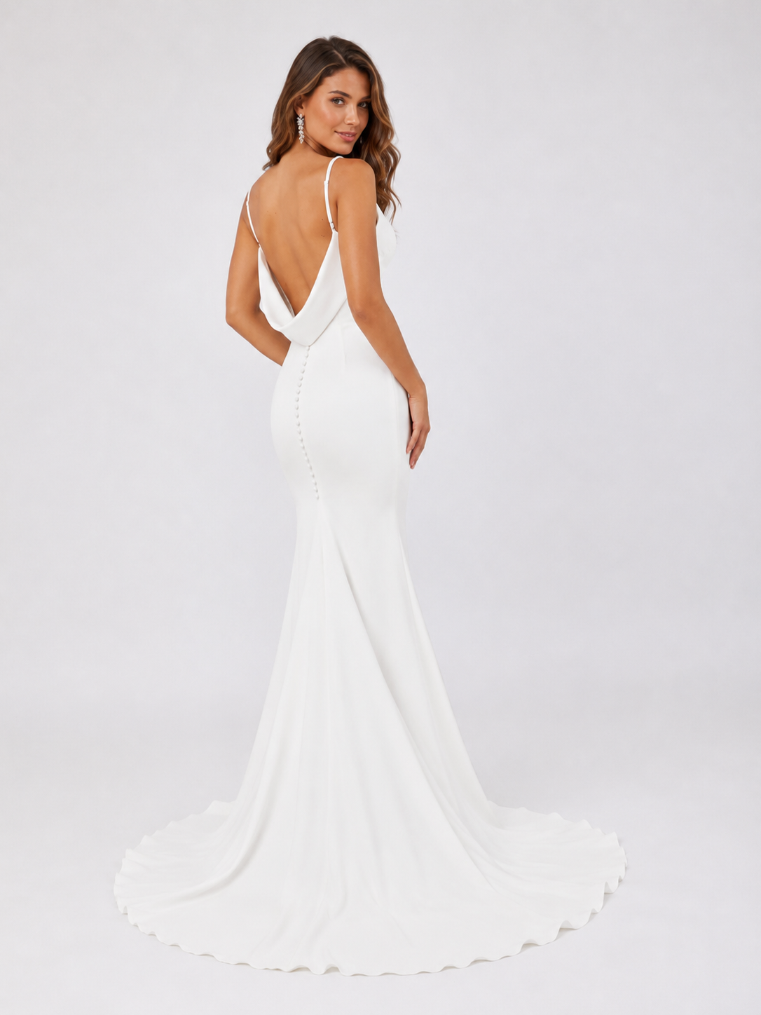 Elegant V-Neckline Cowl Back Satin Sheath Wedding Dress with Sweep Train