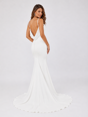 Elegant V-Neckline Cowl Back Satin Sheath Wedding Dress with Sweep Train