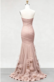 Sweetheart Tulle Pleat Mermaid Evening Dresses with 3D Flower