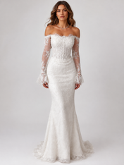 Elegant Off-the-Shoulder Long Sleeve Lace Mermaid Wedding Dress with Sweep Train