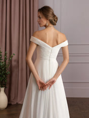 White A-Line Off The Shoulder Sequins Chiffon Wedding Dress