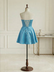 Sparkly Satin A Line Short Corset Homecoming Dress with Rhinestones