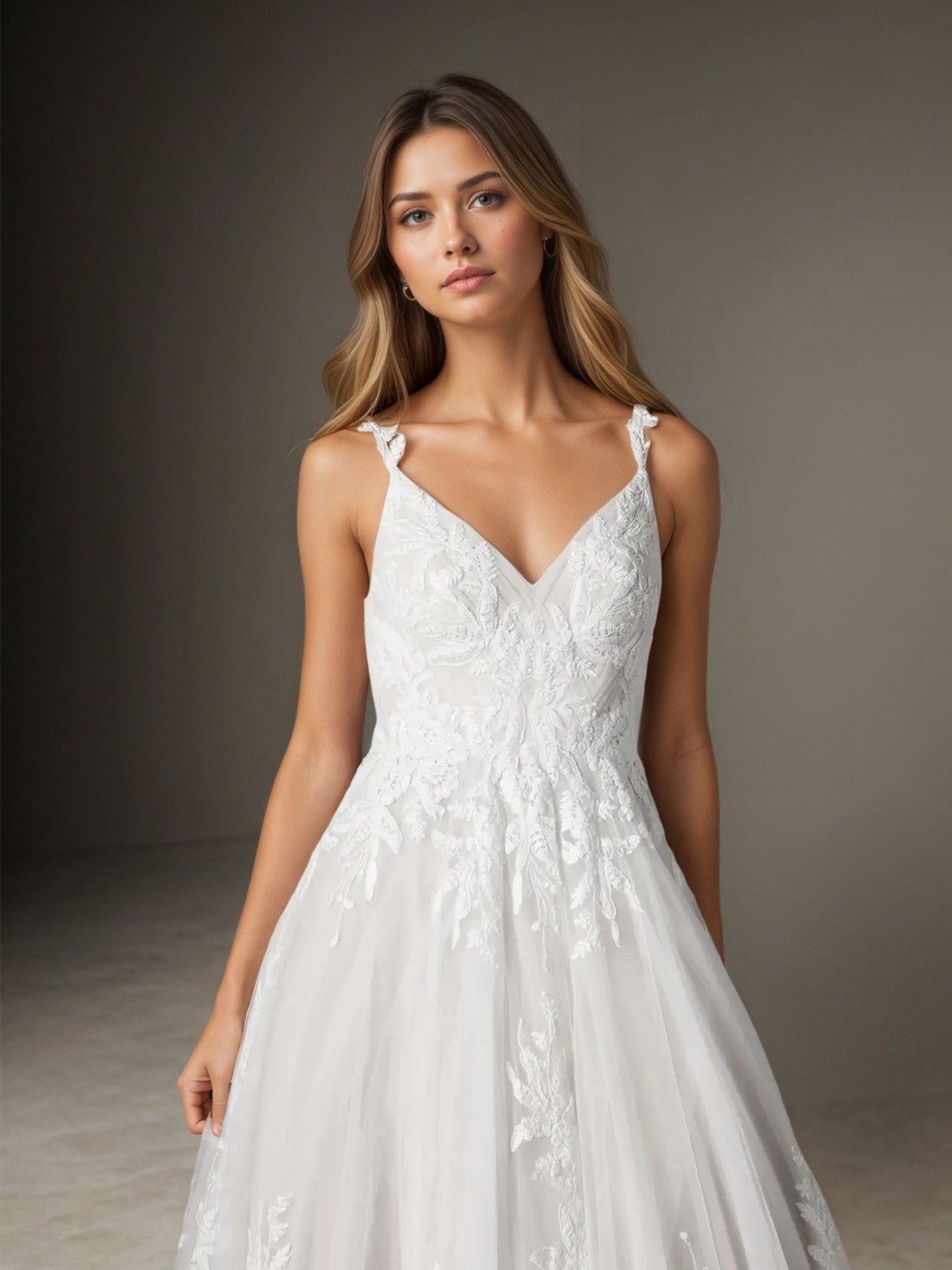White A-Line V-Neck Sequins Tulle Wedding Dress