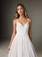 White A-Line V-Neck Sequins Tulle Wedding Dress