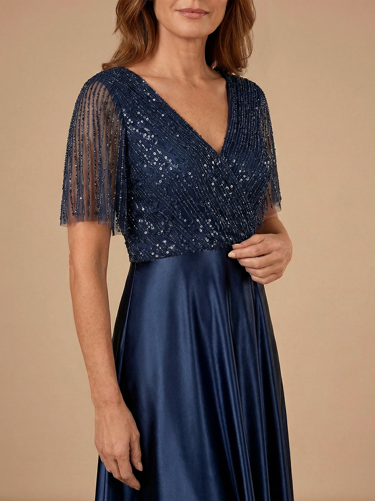 Tassel V Neck A Line Sparky Sequins Mother of the Brides Dresses for Women