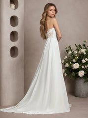 White A-Line Off The Shoulder Sleeveless Sequins Chiffon Wedding Dress