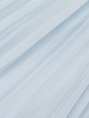 Light Blue Pleated Ruched Balloon Sleeve A-Line Midi Chiffon Dress