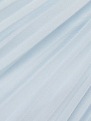Light Blue Pleated Ruched Balloon Sleeve A-Line Midi Chiffon Dress