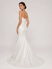 Strapless Ruched Floral Jacquard Mermaid Wedding Dress with Chapel Train