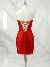 Strapless Sweetheart Neck Sequin Bodycon Mini Dress Homecoming Dresses