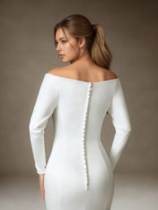 White Mermaid Off the Shoulder Satin Wedding Dress