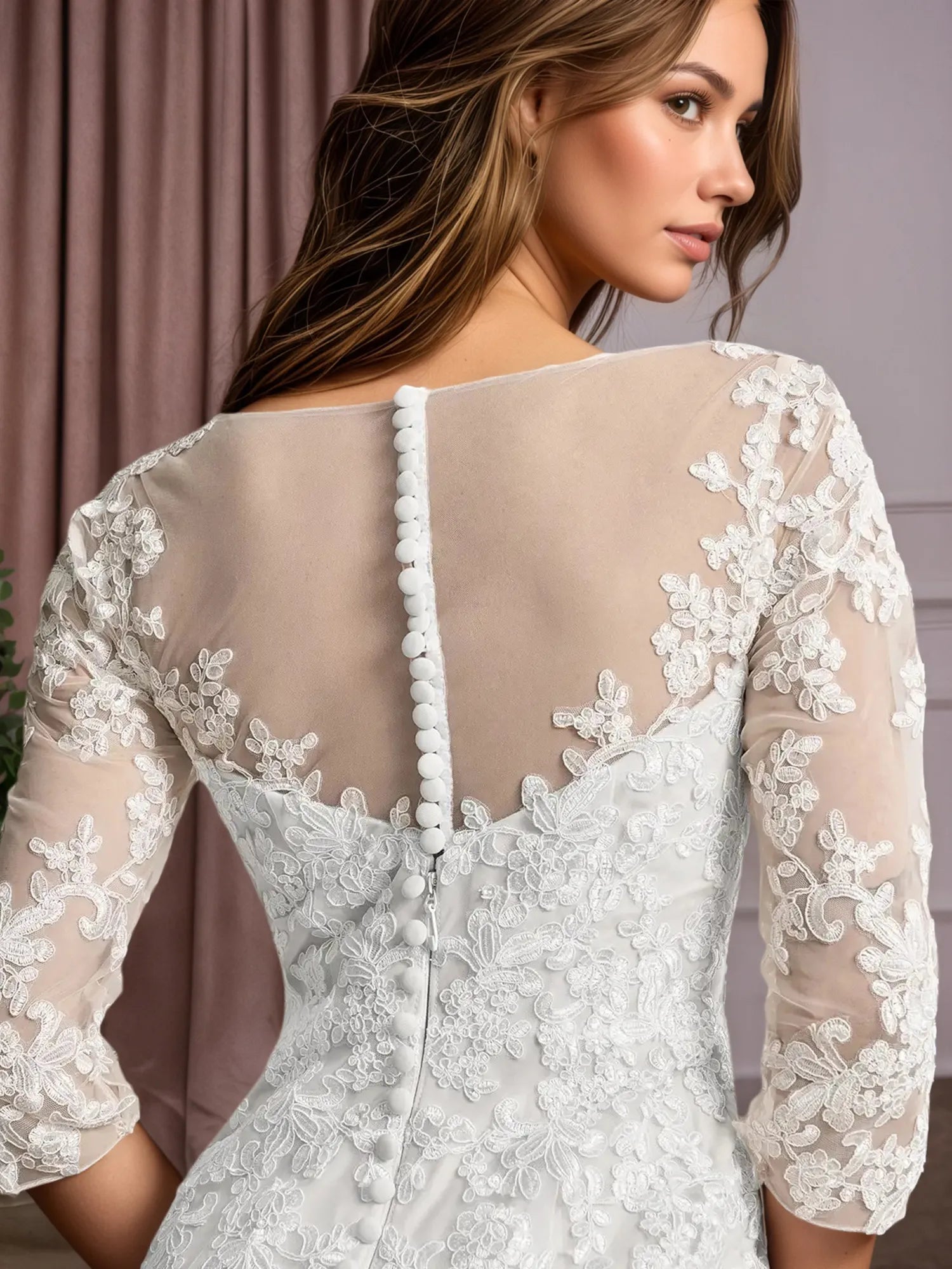 White Mermaid V-Neck Lace Tulle Wedding Dress