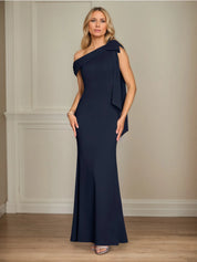 Trumpet/Mermaid One Shoulder Sleeveless Stretch Crepe Mother of the Bride Dress With Bow