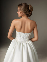 White A-line Strapless Lace Sweep Train Wedding Dress