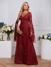 A-line Scoop Illusion Floor-Length Tulle Lace Evening Dress With Sequins