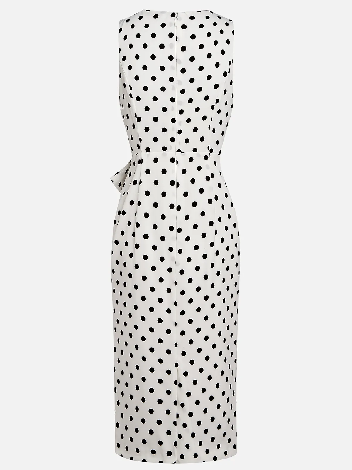 White Bow Printing Classic V Neck Sleeveless Sheath Midi Dress