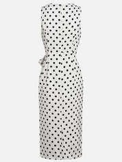 White Bow Printing Classic V Neck Sleeveless Sheath Midi Dress
