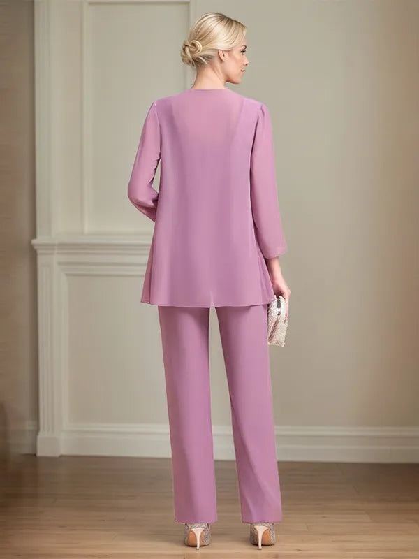 Chiffon Square Neck Sleeveless Floor Length Mother of the Bride Pantsuits