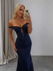 Sparkly Off the Shoulder Mermaid Corset Long Prom Dress