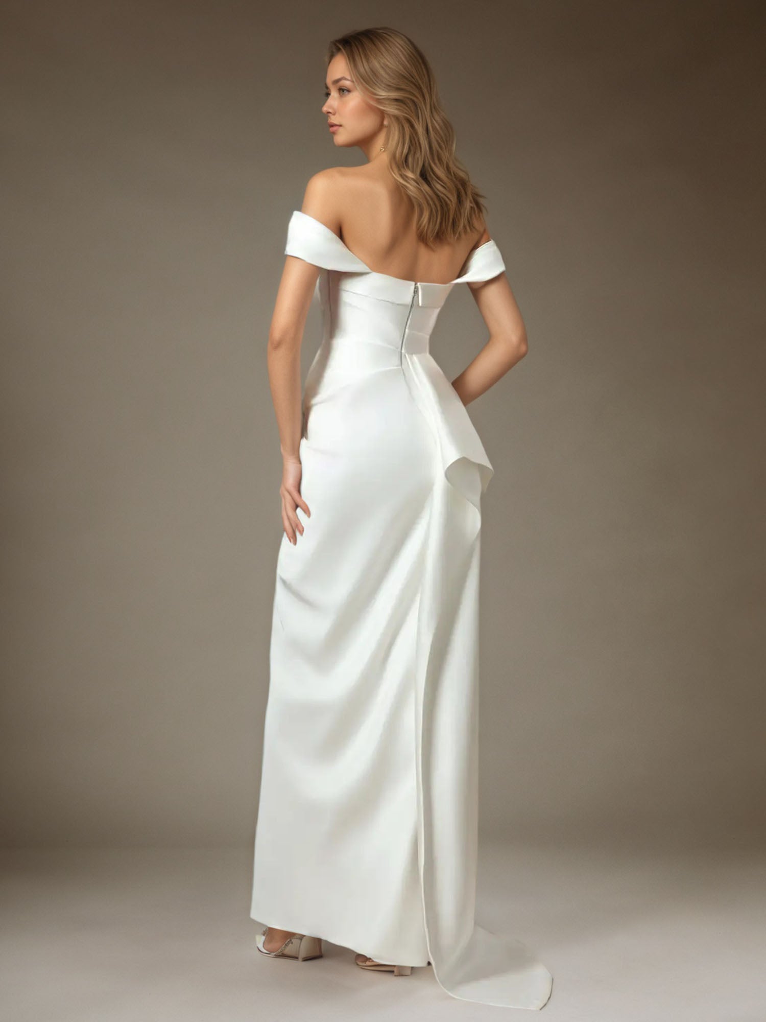 White Mermaid Strapless Double Faced Satin Wedding Dress