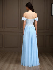 Elegant Off the Shoulder Chiffon Sheath Long Mother of the Bride with Lace Appliques