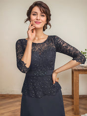 A-line Scoop Illusion Ankle-Length Chiffon Lace Mother of the Bride Dress With Rhinestone Beading