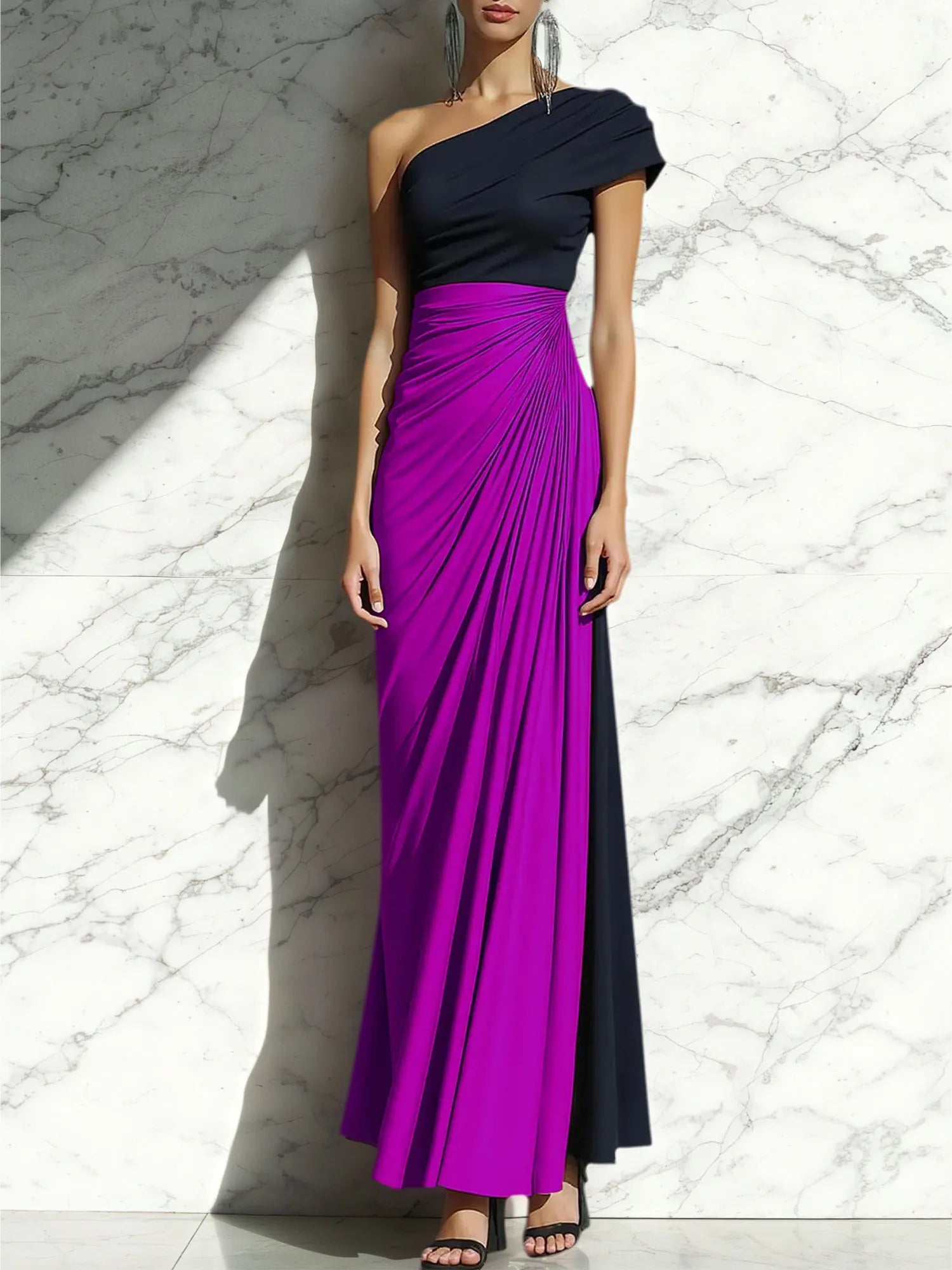 Sheath One Shoulder Ruched Maxi Formal Dress