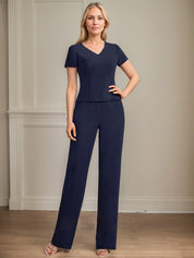 Separates Jumpsuit/Pantsuit V-Neck Floor-Length Chiffon Mother of the Bride Dress