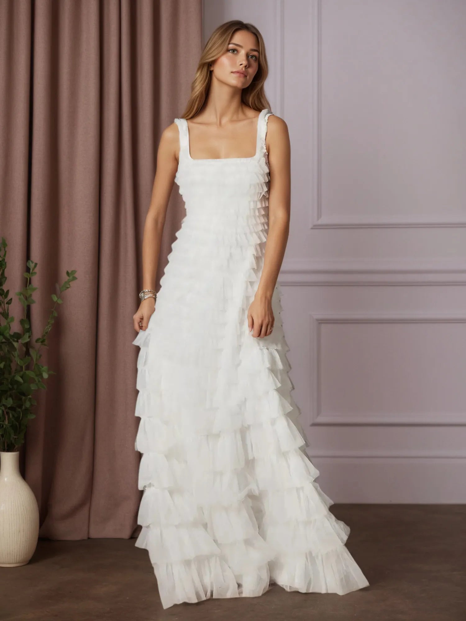 A-Line Ruched Tulle Wedding Dress