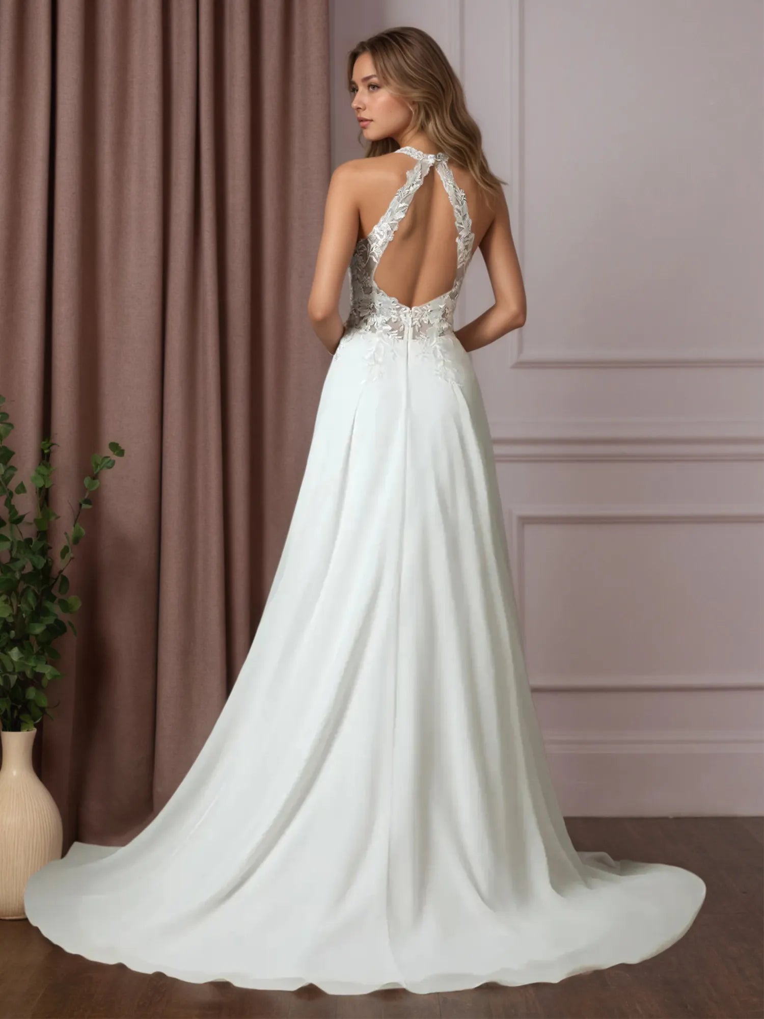 White A-Line Lace Wedding Dress