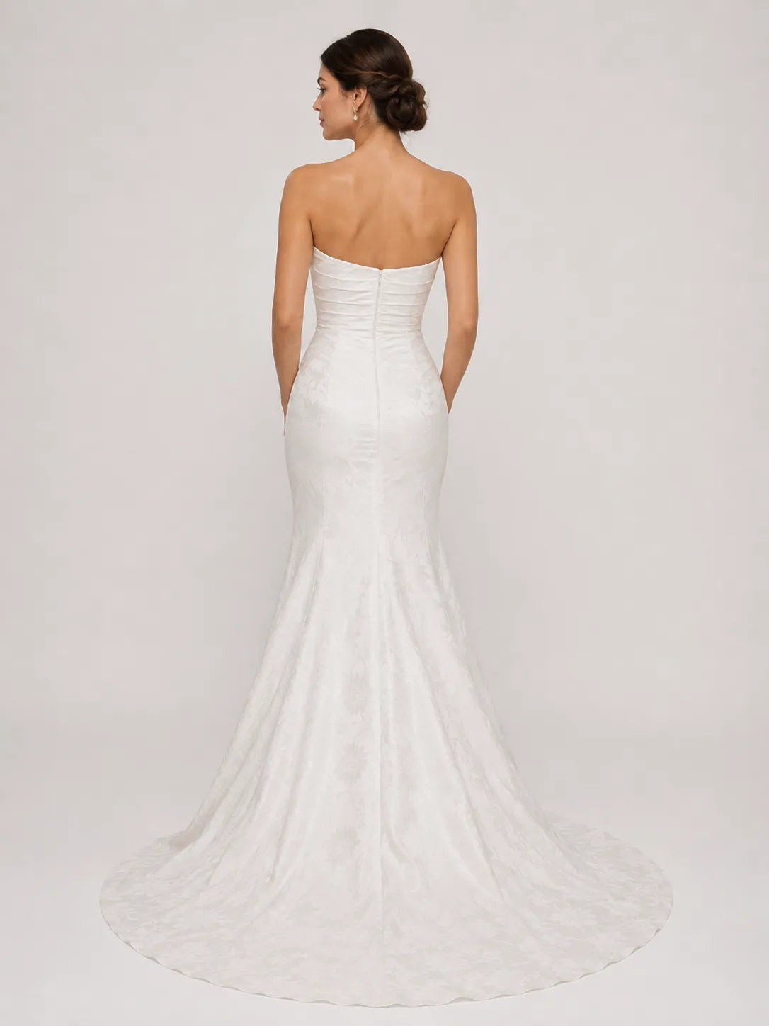 Strapless Ruched Floral Jacquard Mermaid Wedding Dress with Chapel Train