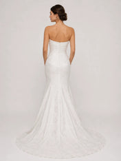 Strapless Ruched Floral Jacquard Mermaid Wedding Dress with Chapel Train