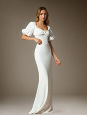 White Sheath Sweetheart Neckline Stretch Crepe Wedding Dress