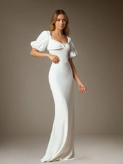 White Sheath Sweetheart Neckline Stretch Crepe Wedding Dress