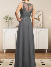 A-line Scoop Illusion Floor-Length Lace Chiffon Mother of the Bride Dress With Sequins
