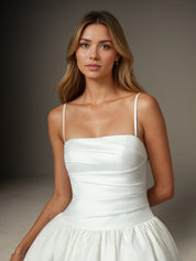 White Ball-Gown Strapless Matte Satin Wedding Dress