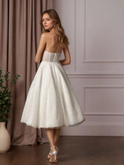 White A-Line Strapless Beading Wedding Dress