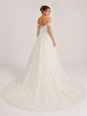 Elegant Off-the-Shoulder Sweetheart Lace Mermaid Wedding Dress with Layered Overskirt and Cathedral Train